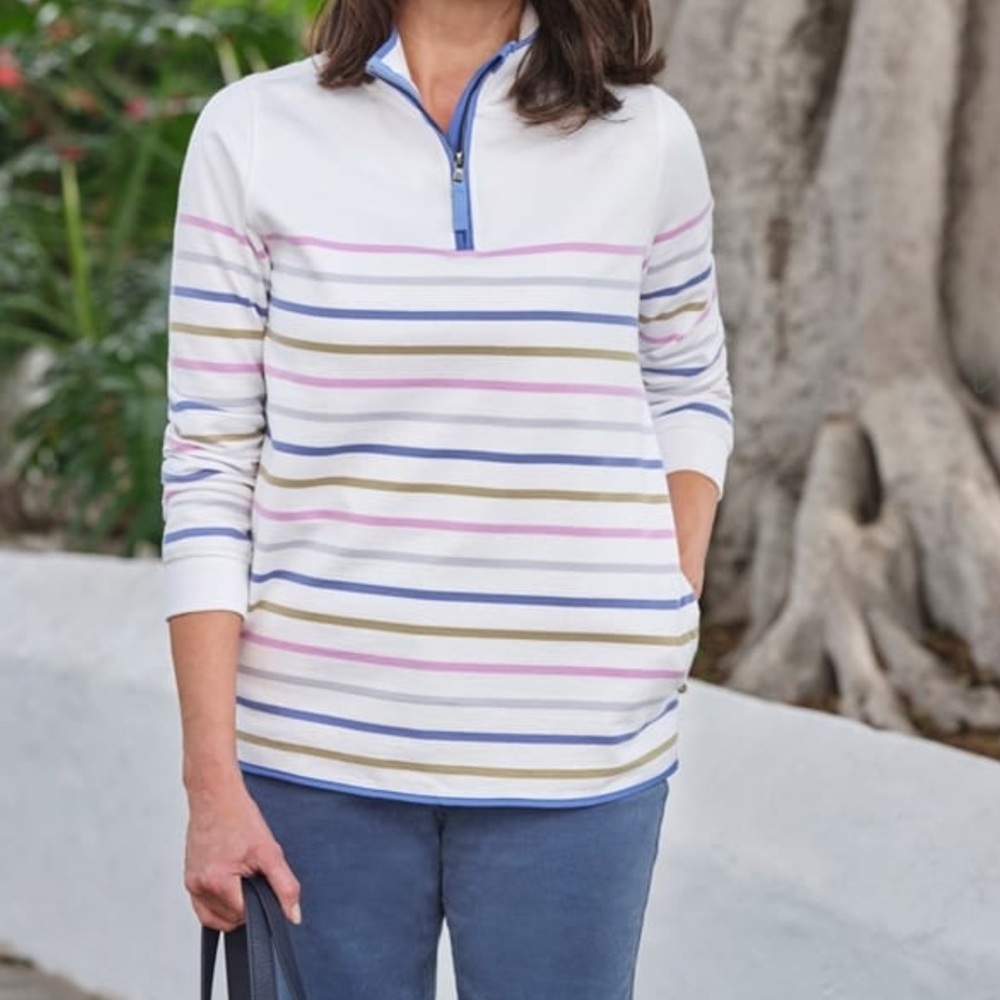 Woolovers White 1/4 Zip Cotton Pullover Sweatshirt Size Large